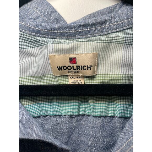 Mens Woolrich Blue Chambray Short‎ Sleeve Collared Button Front Shirt Size XXL - Picture 3 of 4